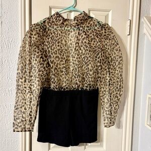 Fashion Nova Leopard Print Sheer Blouse